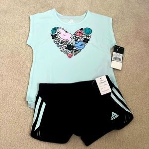 Adidas, Two piece matching short sleeve top and shorts, never been worn